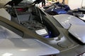 Opened rear part of concept supersport car MH2 with visible cooling fans and hydrogen fuel cells. Royalty Free Stock Photo