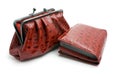 Opened red clutch bag and wallet Royalty Free Stock Photo