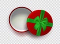 Opened red empty gift box with green ribbon and bow isolated on transparent background. Top view. Template for your Royalty Free Stock Photo