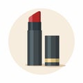 Opened red lipstick illustration isolated on yellow background.