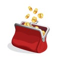 Opened red purse icon with bright gold coins inside Royalty Free Stock Photo