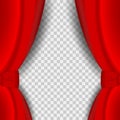 Opened red vector curtain with soft shadow on the transparent background
