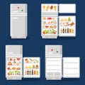 Opened refrigerator with food in flat style Royalty Free Stock Photo