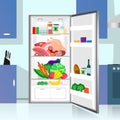 Opened Refrigerator Food Home Kitchen Interior