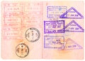 Opened Russian passport with immigration control stamps Royalty Free Stock Photo