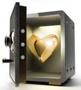 Opened safe with gold heart isolated