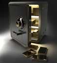 Opened safe with gold ingots Royalty Free Stock Photo