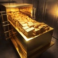 Opened safe or vault with lot of gold bars, investment gold