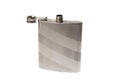 Opened shiny metal flask for liquids, isolated on white background Royalty Free Stock Photo