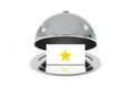 Opened silver cloche with white sign one star