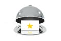 Opened silver cloche with white sign one star Royalty Free Stock Photo