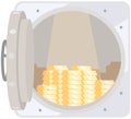 Opened silver metallic bank vault with gold bars. Valuable metal as symbol of wealth and success