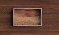 Opened square wooden box on wooden table. 3d rendering