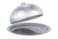 Opened Stainless Steel Restaurant Cloche, Tableware Cover. 3D rendering