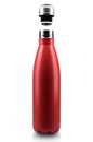 Opened stainless thermo water bottle, close-up on white background.