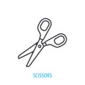 Opened stationery scissors. Outline icon. Vector illustration. Symbol of education, handmade crafts, tailor and barbershop