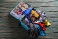 Opened suitcase with crumpled clothes. Royalty Free Stock Photo