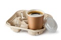 Opened take-out coffee in holder Royalty Free Stock Photo