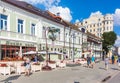 Opened terrace of cafe on Klimentovsky lane in Moscow