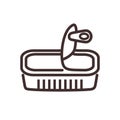 Opened tin can icon with pull tab. Conserved food outline pictogram. Preserved fish, meat. Line art. Flat vector illustration