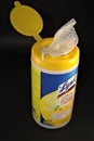 Opened top lysol wipes container