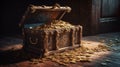 Opened treasure chest full of gold coins. Generative Ai