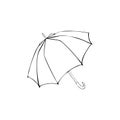 OpenedÃÂ umbrella sketch. Vector hand drawnÃÂ illustration.ÃÂ Black element isolated on white.