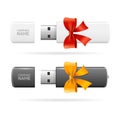 Opened Usb Flash Drive White and Black witch Bow and Ribbon. Vector Royalty Free Stock Photo