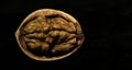 Opened walnut on a black background.