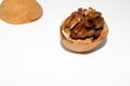 Opened walnut on grey Royalty Free Stock Photo