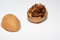 Opened walnut on grey Royalty Free Stock Photo