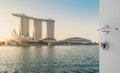 Opened white door to blurred skyline of singapore cityscape