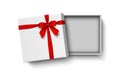 Opened white gift box with red bow isolated on white background, vector Royalty Free Stock Photo