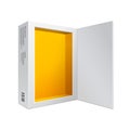 Opened White Modern Software Package Box Yellow Orange Inside For DVD, CD Disk Or Other Your Product Royalty Free Stock Photo