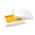 Opened White Orange Yellow Cardboard Package Box. Gift Candy. On White Background . Ready For Your Design. Product Packing Royalty Free Stock Photo