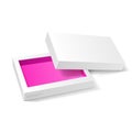 Opened White Pink Violet Cardboard Package Mock Up Box. Gift Candy. On White Background Isolated. Royalty Free Stock Photo