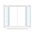 Opened white window with blue glasses on white background Royalty Free Stock Photo