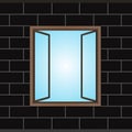 Opened window in black brick facade Royalty Free Stock Photo