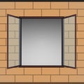 Opened window in brick facade drawing