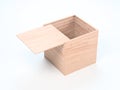 Opened wooden box on white background