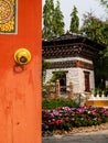 Opened wooden gate to Bhutan garden Royalty Free Stock Photo