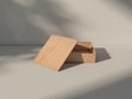 Opened Wooden plywood box Mockup on white table with shadows