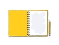 Opened yellow notebook and pencil hand drawn vector art cute ill