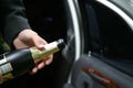 Opening of a bottle with a sparkling wine Royalty Free Stock Photo