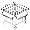 Opening Box with Arrows, Hand Drawn Sketch, Delivery or Packaging Concept Royalty Free Stock Photo