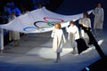 Opening ceremony of the Winter Olympic Games of Turin 2006,entry of the Olympic flag, for the first time in history carried only