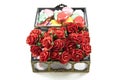 Opening Chocolate boxes with roses Royalty Free Stock Photo