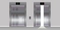 Opening and closed chrome elevator doors. Realistic vector illustration