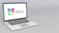 Opening and closing laptop with Altria logo. 4K editorial animation