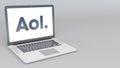 Opening and closing laptop with AOL logo. 4K editorial 3D rendering